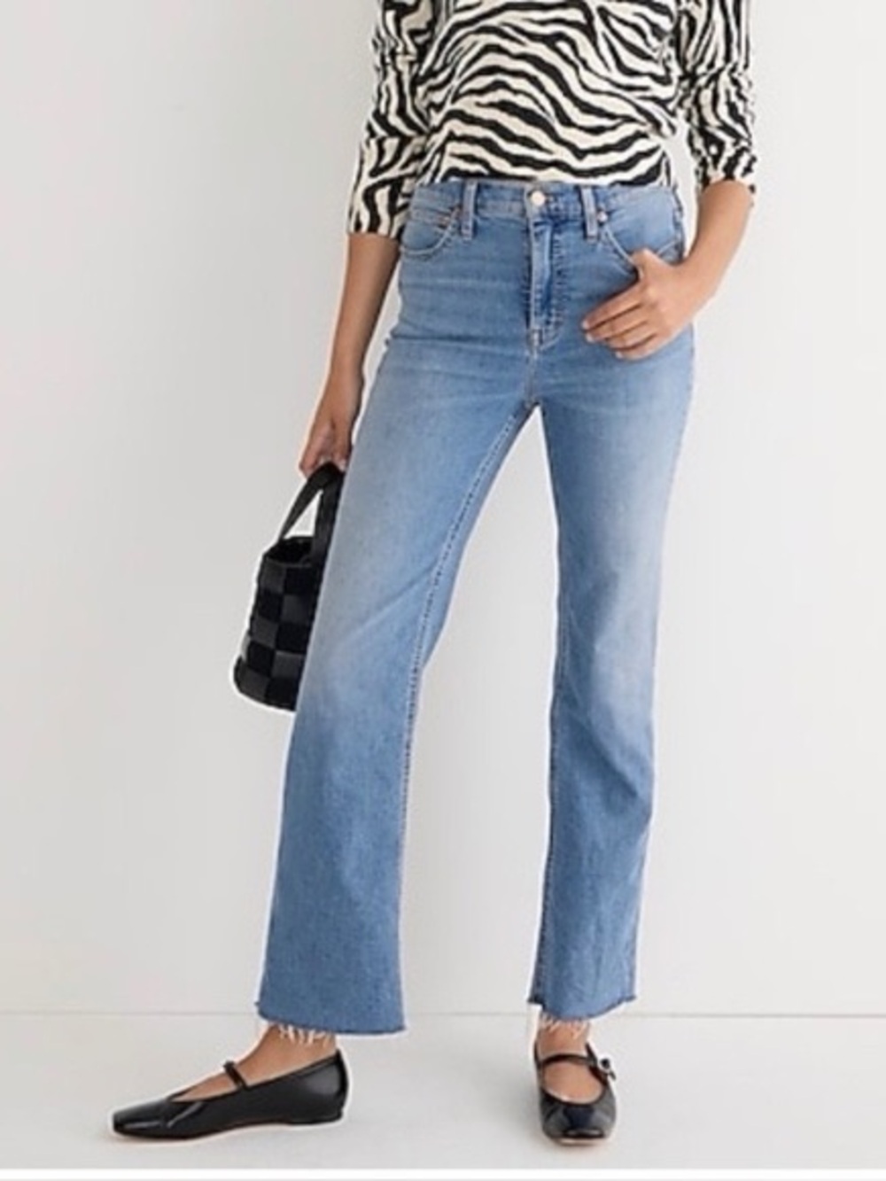 J.Crew Slim Demi Boot Jeans Light Wash Raw Hem Blue Denim